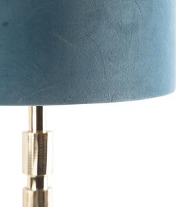 Art Deco stolní lampa zlatý sametový odstín modrý 35 cm - Torre