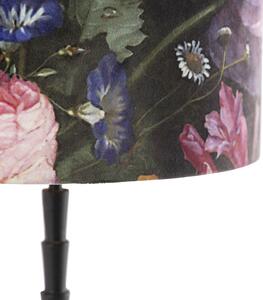Stolní lampa černá 35 cm sametový odstín květinový design - Pisos