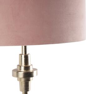 Art Deco stolní lampa zlatý sametový odstín růžová 50 cm - Diverso
