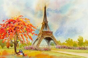 Tapeta Eiffelova věž v pastelových barvách - 300x200 cm