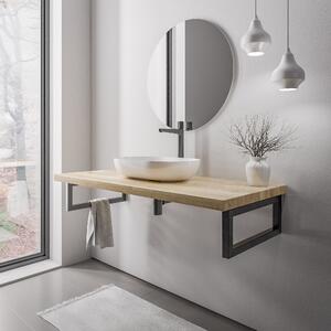Solid oak washbasin worktop PUREWOOD with towel rail - selectable width