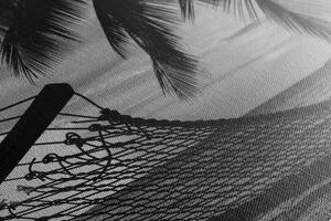 Obraz houpací síť na pláži v černobílém provedení