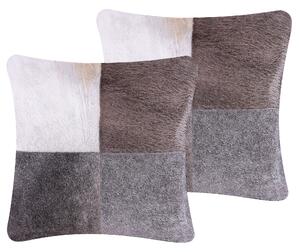 Sada 2 dekorativních polštářů NELLAD Kůže 45 x 45 cm Šedá Patchwork