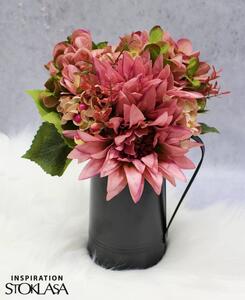 Umělá kytice chryzantéma, hortenzie - 2 starorůžová krémová
