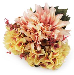 Umělá kytice chryzantéma, hortenzie - 4 starorůžová