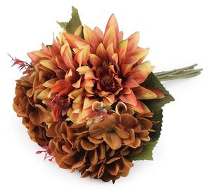 Umělá kytice chryzantéma, hortenzie - 3 béžová tm. oranžová