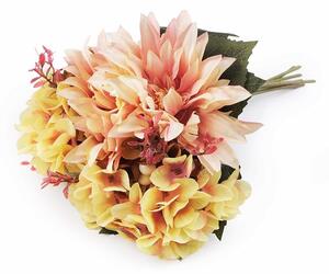 Umělá kytice chryzantéma, hortenzie - 3 béžová tm. oranžová