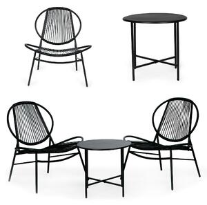 ModernHOME Set of rattan garden furniture, metal chairs and black table