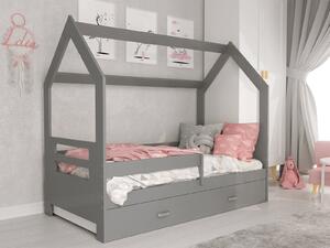 Dětská postel Domeček 160x80 D3B šedá s roštem