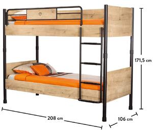 Patrová postel Cody 90x200cm - dub světlý/černá