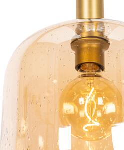 Designová závěsná lampa černá s mosazí a jantarovým sklem - Zuzanna