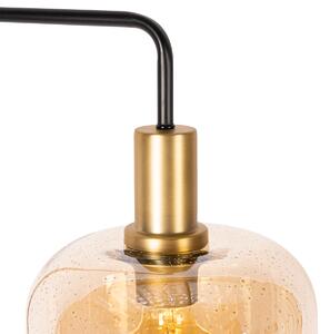 Designová stojací lampa černá s mosazí a jantarovým sklem - Zuzanna