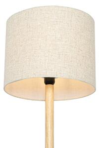 Venkovská stojací lampa dřevěná s lněným stínidlem béžová 32 cm - Mels