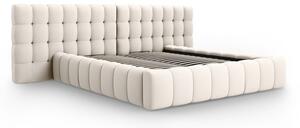 Krémová čalouněná dvoulůžková postel s úložným prostorem a roštem 200x200 cm Mamaia – Micadoni Home