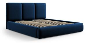 Tmavě modrá sametová čalouněná dvoulůžková postel s úložným prostorem s roštem 140x200 cm Brody – Mazzini Beds