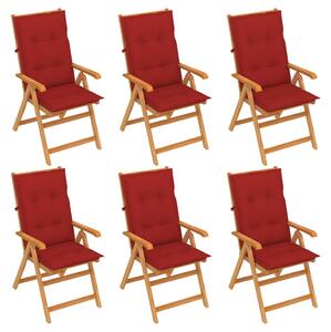 Zahradní židle 6 ks červené podušky masivní teak