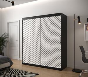 Šatní skříň s grafikou JANETTE 2 - šířka 180 cm, černá / bílá