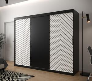 Šatní skříň s grafikou JANETTE 1 - šířka 250 cm, černá / bílá