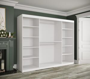 Šatní skříň s posuvnými dveřmi a zrcadly MAREILLE 4 - šířka 250 cm, bílá / bílý mramor