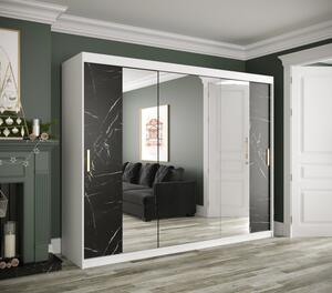 Zrcadlová skříň s posuvnými dveřmi MAREILLE 3 - šířka 250 cm, bílá / černý mramor