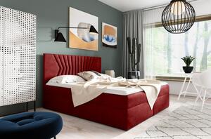 Čalouněná postel s prošívaným čelem AKIM - 180x200, červená + topper ZDARMA