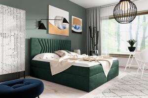 Čalouněná postel s prošívaným čelem AKIM - 200x200, zelená + topper ZDARMA