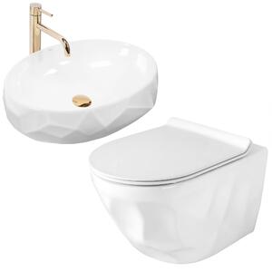 Sada závěsná WC mísa REA Gustavo Rimless + umyvadlo na desku Maya