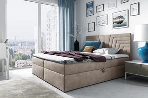 Čalouněná postel s prošívaným čelem SUSANA - 180x200, béžová + topper ZDARMA