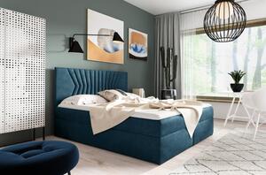 Čalouněná postel s prošívaným čelem AKIM - 200x200, modrá + topper ZDARMA