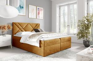 Boxspringová postel ASKOT - 180x200, žlutá + topper ZDARMA