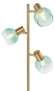 Stojací lampa ve stylu Art Deco zlatá se zeleným sklem 3 světla - Vidro