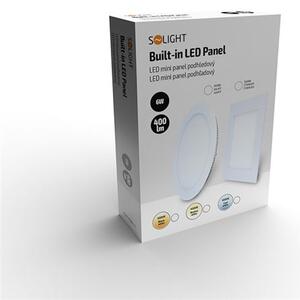 SOLIGHT LED panel mini podhledový 6W/230V/400Lm/3000K/IP20, kruhový bílý, průměr 120mm