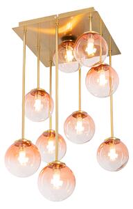 Stropní svítidlo ve stylu Art Deco zlaté s růžovým sklem 9 světel - Atény