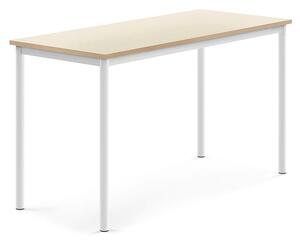 AJ Produkty Stůl SONITUS, 1400x600x760 mm, bílé nohy, HPL deska tlumící hluk, bříza