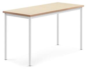 AJ Produkty Stůl SONITUS, 1400x600x760 mm, bílé nohy, deska s linoleem, béžová