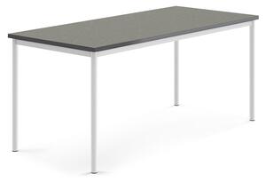 AJ Produkty Stůl SONITUS, 1800x800x760 mm, bílé nohy, deska s linoleem, tmavě šedá