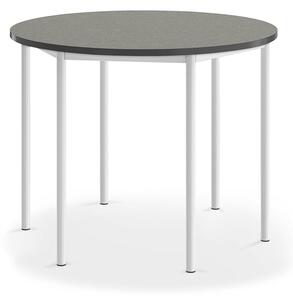 AJ Produkty Stůl SONITUS, Ø1200x900 mm, bílé nohy, deska s linoleem, tmavě šedá