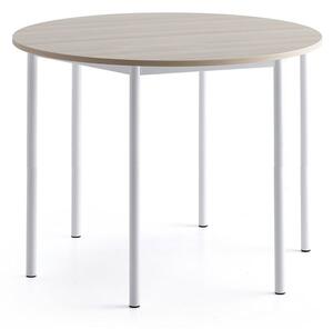 AJ Produkty Stůl BORÅS PLUS, Ø1200x900 mm, bílé nohy, HPL deska, jasan