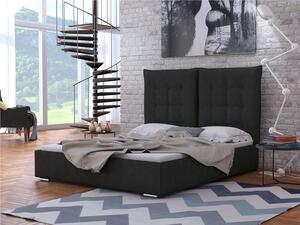 Čalouněná postel s vysokým čelem a úložným prostorem 140x200 DASSOW - tmavá šedá
