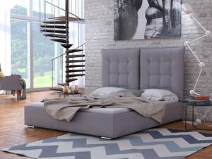 Čalouněná postel s vysokým čelem a úložným prostorem 140x200 DASSOW - šedá