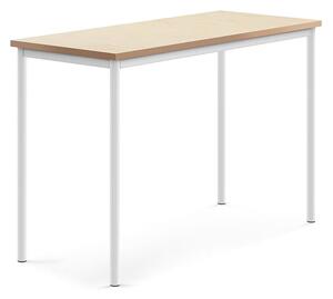 AJ Produkty Stůl SONITUS, 1400x600x900 mm, bílé nohy, deska s linoleem, béžová