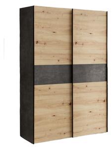 Šatní skříň ZUBARA s posuvnými dveřmi, dub artisan/šedá, 5 let záruka