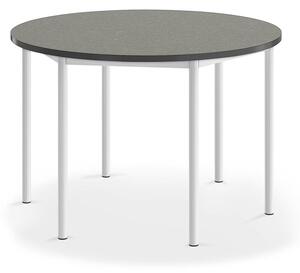 AJ Produkty Stůl SONITUS, Ø1200x760 mm, bílé nohy, deska s linoleem, tmavě šedá
