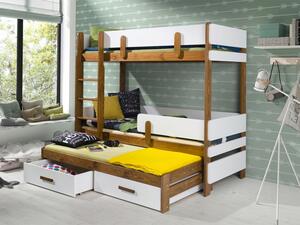 Dětská patrová postel se zábranou 80x180 HALVER 2 - bílá / dub, levé provedení