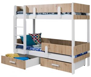 Dětská patrová postel se zábranou 90x200 HALVER 1 - šedá / bílá, levé provedení
