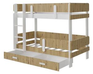 Dětská patrová postel se zábranou 90x200 HALVER 1 - bílá / dub artisan, levé provedení