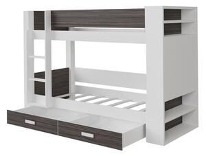 Dětská patrová postel se šuplíky 90x200 LEUN - bílá / zebrano, levé provedení