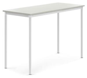 AJ Produkty Stůl SONITUS, 1400x600x900 mm, bílé nohy, HPL deska tlumící hluk, šedá