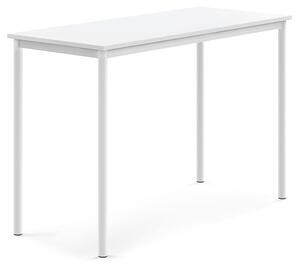 AJ Produkty Stůl SONITUS, 1400x600x900 mm, bílé nohy, HPL deska tlumící hluk, bílá