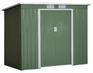 Outsunny Nástrojová Kůlna 2,42 m², Zahradní Dům s Ventilačním Oknem, Posuvnými Dveřmi, 213 x 130 x 159/172 cm, Voděodolná Kůlna z Pozinkované Oceli, p